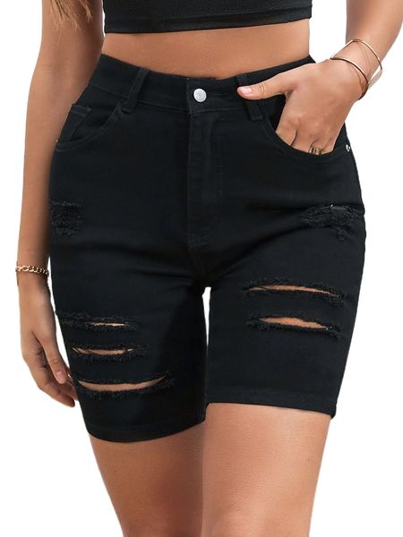 

high waist ripped denim shorts 87pt#, White;black