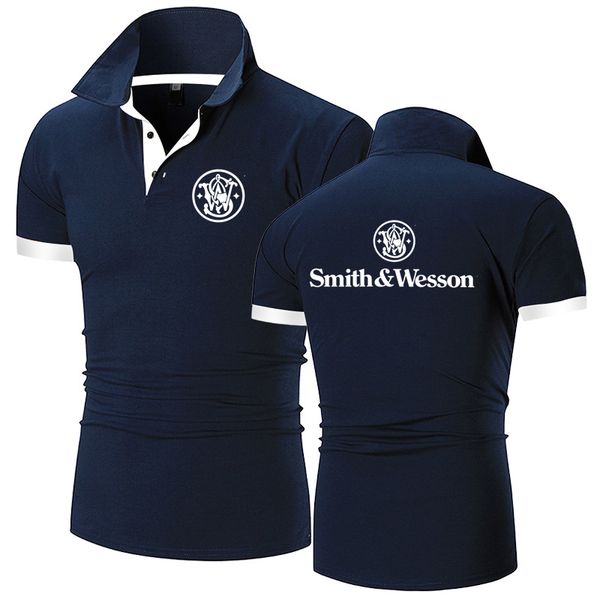 

summer selling smith wesson print custom made men short sleeve t shirt casual fashion man polo shirt t-shirt 220620, White;black