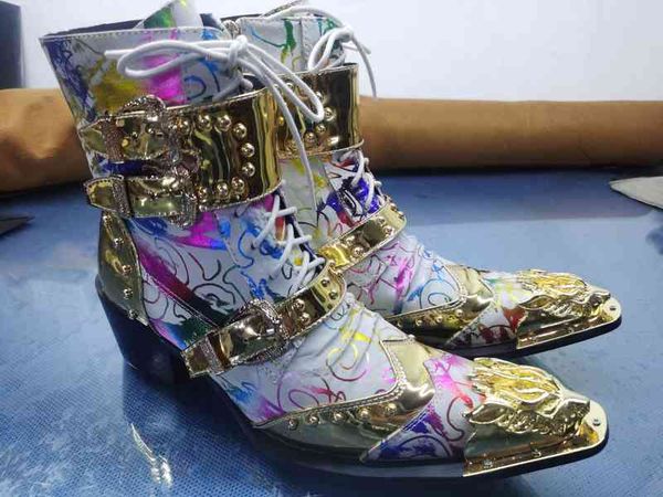 

boots autumn and winter cowhide men's boots british fashion wear-resistant thick soled short leather men's printed korean, Black