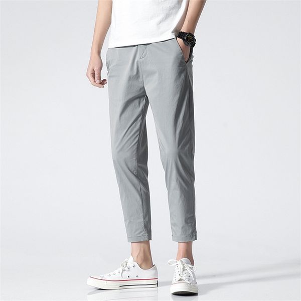 

autumn mens cotton casual ankle length pants fashion man pants black 201126