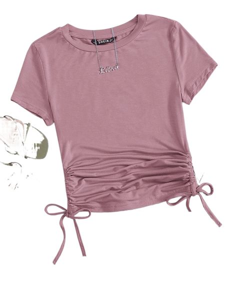 

plus drawstring ruched side solid v3rx#, Black