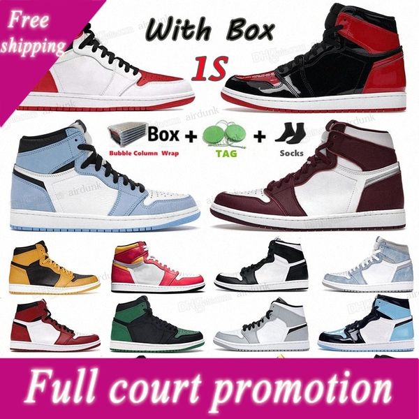 

2022 mens 1 high og 1s basketball shoes air bordeaux heritage bred patent hyper royal university blue lucky green shadow twist men sports