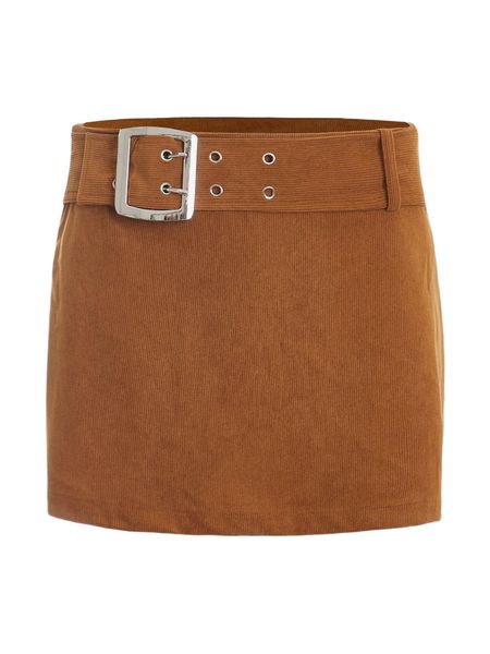 

buckle belted cord bodycon skirt c1yp#, Black