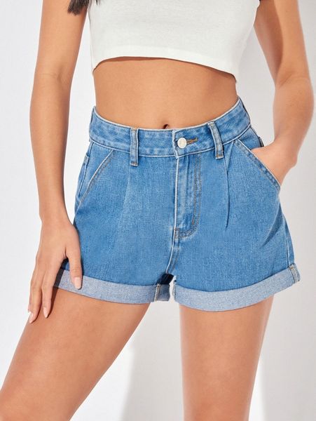 

petite rolled hem straight leg denim shorts a0rz#, White;black