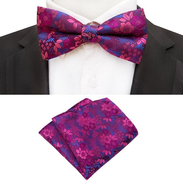 Papillon Fiore di seta Affari Papillon Uomo Vintage Viola Rosso Nero Royal Blue Wedding Fazzoletto da taschino SetBow