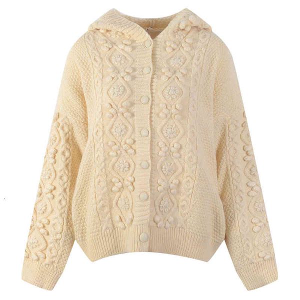 

women's knits tees autumn and winter hooded apricot sweater cardigan hook flower thickened women k5rk, White