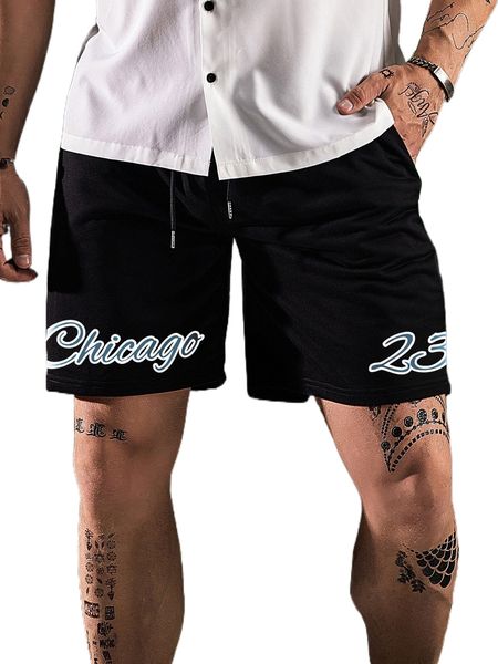 

men number and letter graphic drawstring waist track shorts l5yf#, White;black
