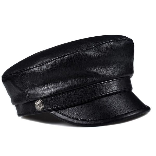 Berets Verkäufer Männer Frauen Herbst Winter Griechischen Fischer Sailor Echt Leder Kappe Hut Baskenmütze Mode Echte Schirmmützen SportBerets