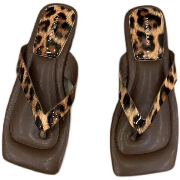 

women's fashion slippers new personality outdoor comfort non-slip leopard print beach sandals factory direct sale, Black