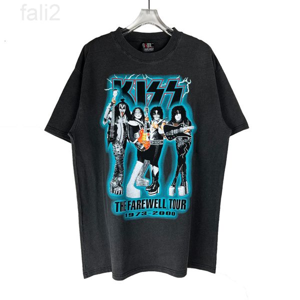 

men's t-shirts designer 2022 rock band distressed washed vintage short sleeve t-shirt high street fashion brand loose ins casual tee vb, White;black