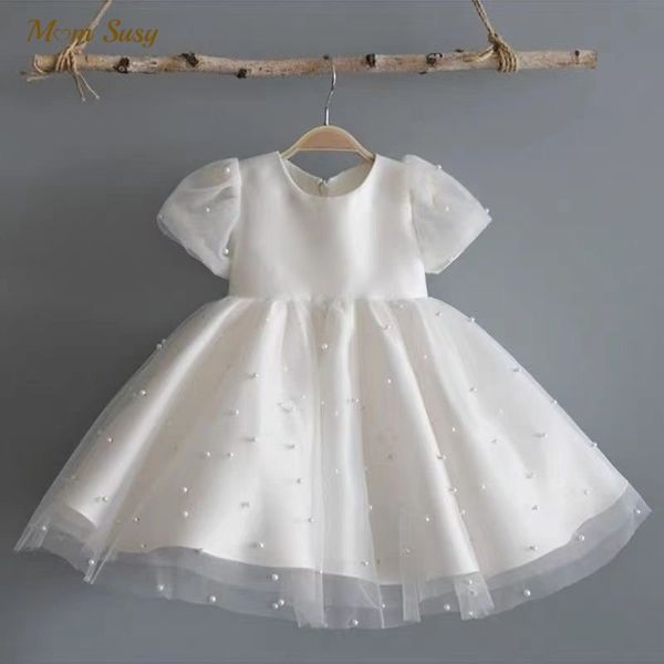 

fashion girl princess vintage pearl dress tulle child vestido puff sleeve wedding party birthday tutu dress child clothes 110y 220614, Red;yellow