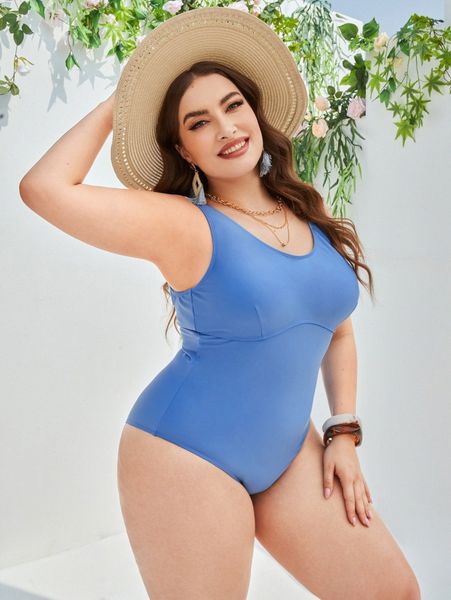 

plus plain one piece swimsuit j61q#, White;black
