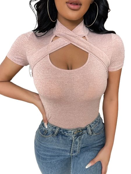

sxy cut out crisscross front tee i6ee#, White
