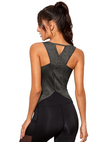 

cut out back solid sports tank f8j9#, Gray