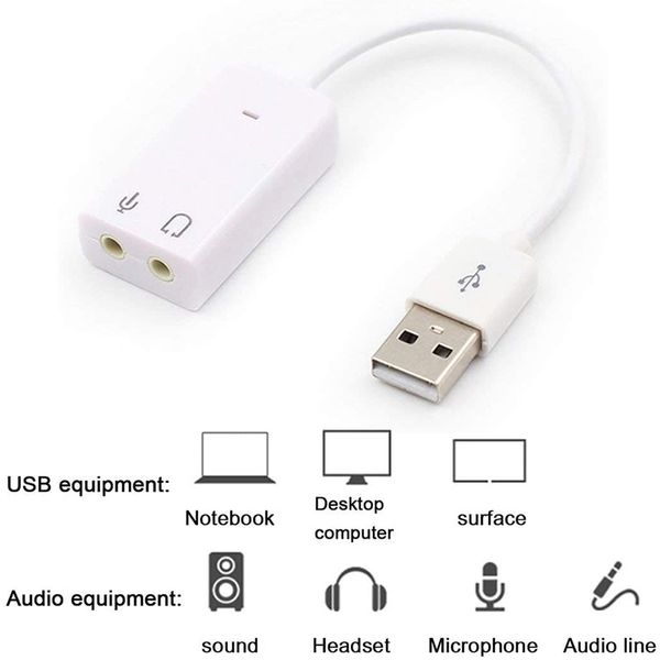 Placa de som externa para laptop USB 2.0 Adaptador de áudio virtual de 7.1 canais com fio para PC com bolsa
