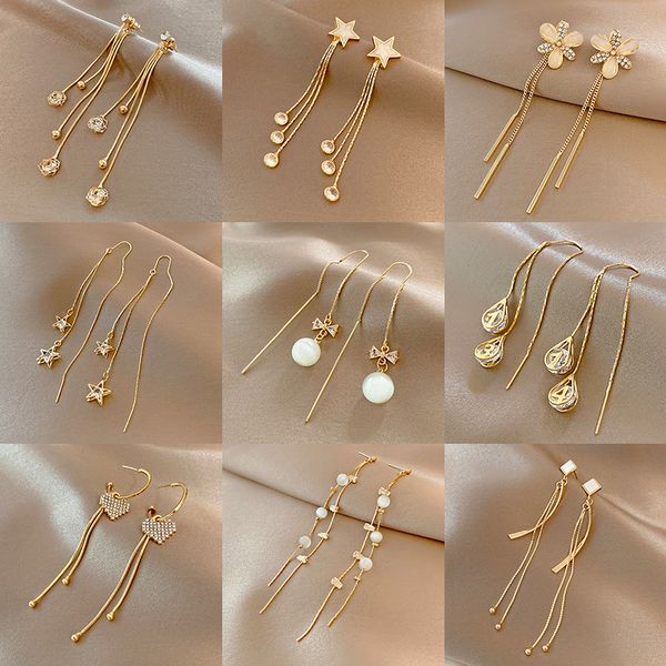 

tassel earrings female net red personality full diamond dangle ins style temperament cat's eye stone earring, Silver