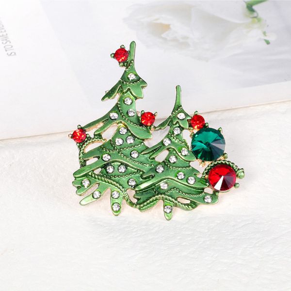 

european christmas tree model brooch green red diamond alloy clothes lapel pins suit sweater corsage badge for gift drop oil brooches wholes, Gray