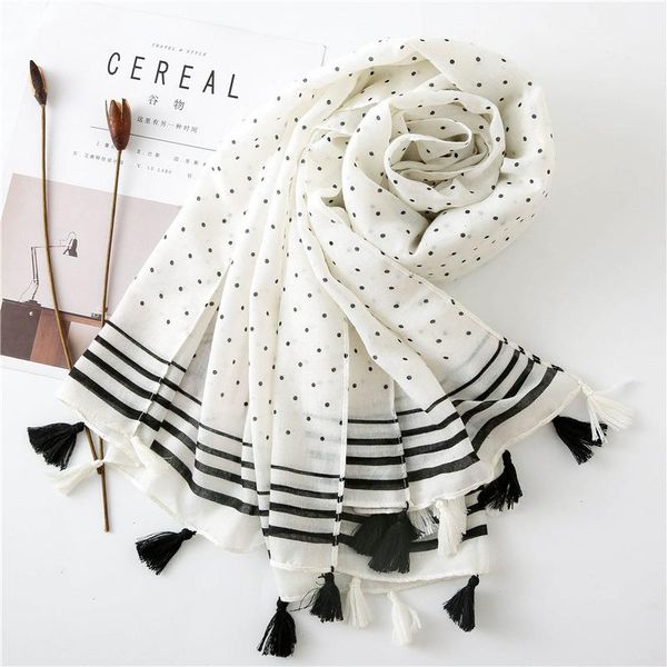 

women cotton scarf bohemia dot print hijab shawls and wraps long tassel female foulard designer bandana pashmina, Blue;gray