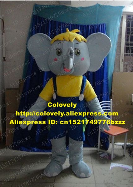 Mascote boneca traje linda cinza elefante mascote traje mascotte elephish elephishled gostam de tamanho adulto com cabelos amarelos grandes orelhas No.3620 fre