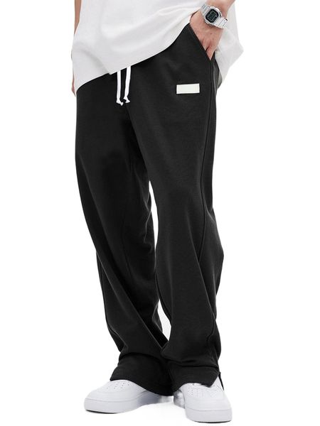 

men patched detail drawstring waist sweatpants q277#, Black