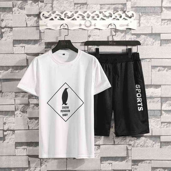

men's tracksuit casual fashion bird-print t-shirt and shorts 2-piece-set, Gray