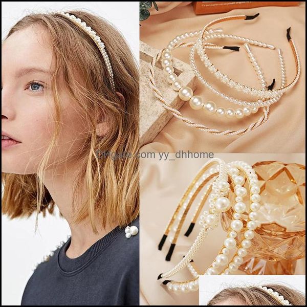 

headbands hair jewelry bohemian big pearl headband for women girls hoop vintage mujer hairband accessories headwear mix styles drop delivery, Silver