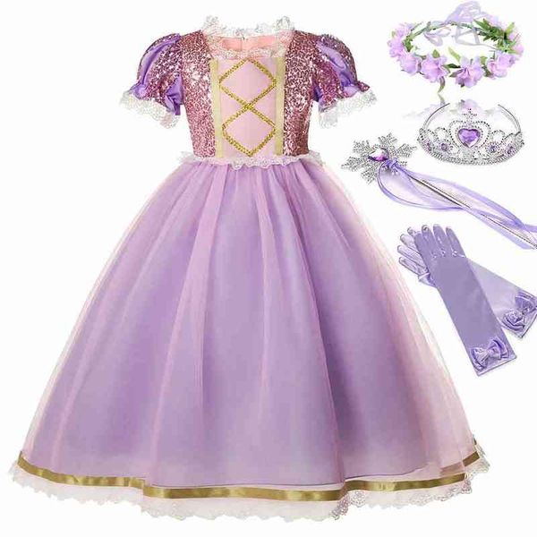 

tangled princess come for girls short sleeve sequined mesh ball gown kid exquisite rapunzel party dress christmas robe l220715, Red;yellow