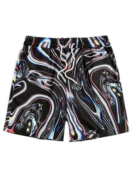 

romwe guys all over print drawstring shorts h80n#, White;black
