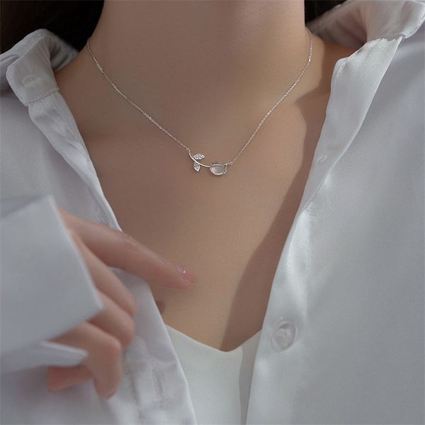 

tulip pendant necklaces for women girls 925 sterling silver cz zircon tulip necklace chain choker flower jewelry