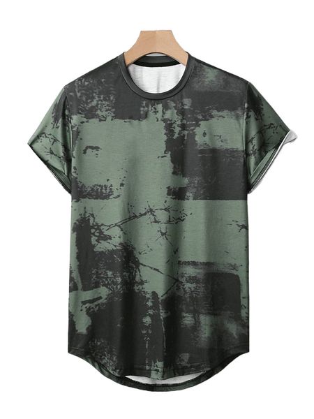 

men random splash ink print high low tee z8a9#, White;black