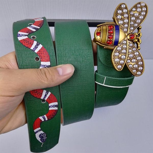 

new designer belt mens womens premium leather fashion belts bee buckle snake pattern belt 273r, Black;brown