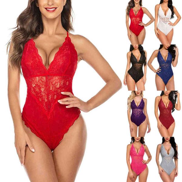 

3xl plus size bodysuit women lingerie tight v-neck lace lingerie porno teddies lenceria sensual woman erotic underwear w220318, Red;black