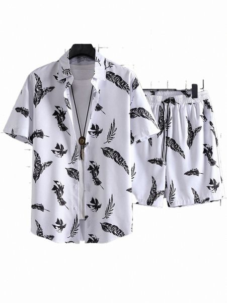 

men tropical print shirt & shorts without tee z3ve#, Gray