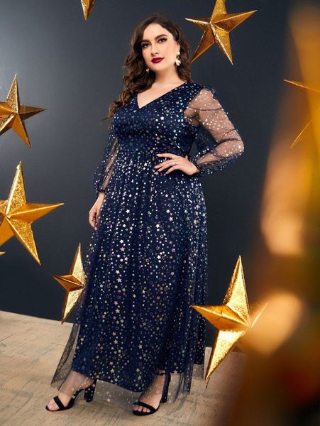 

plus star mesh overlay maxi dress m5nt#, Black
