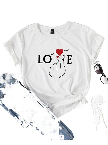 

gesture & letter graphic tee b75v#, White