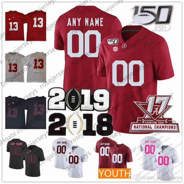 

customized alabama crimson tide # 72 pierce quick 73 evan neal 10 mac jones 88 major tennison 2019 150th red black pink jersey 4xl