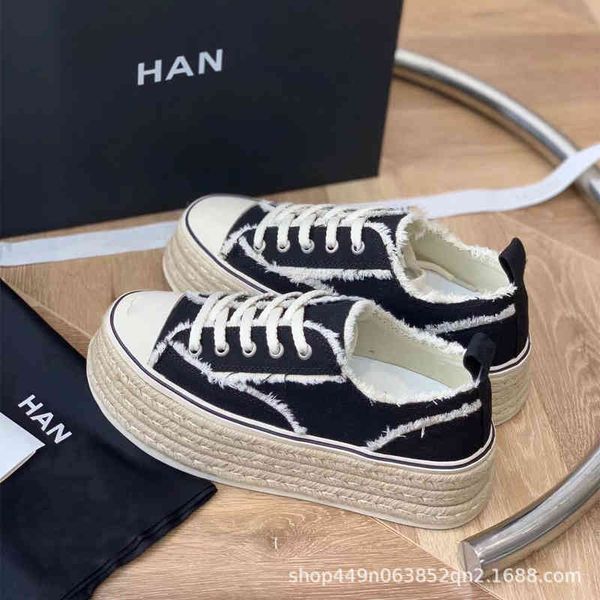 

dress shoes xiaoxiangjia canvas shoes in spring and summer of style high woven thick bottom light luxury simple department versatile trendy, Black
