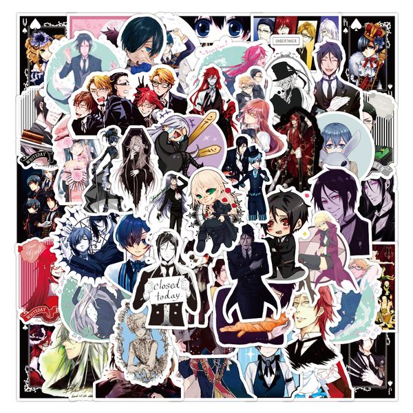 

50pcs/lot black butler anime stickers graffiti aesthetics for water bottle kids toys diy guitar tire car bike phone case lapskateboard wall