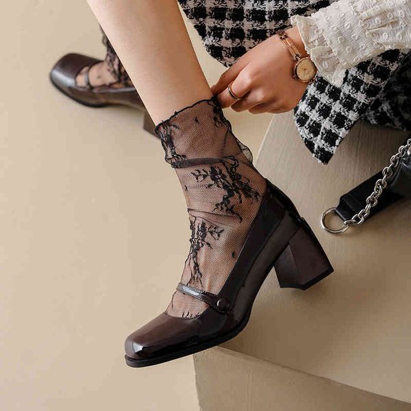 

sandals chengdu high-heeled single shoes spring french thick heeled leather mary jane full cowhide women's dhpz, Black
