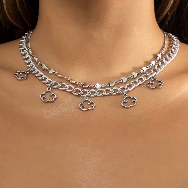 

layered thick chain choker necklace for women trendy clouds pendant necklaces set fashion jewelry for neck collar gifts, Golden;silver
