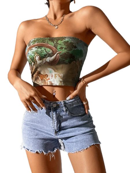 

petite figure & plant print tube a8x3#, White