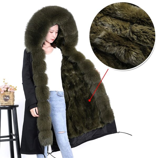 

new army green fur overtheknee pie overcame women's thick rabbit fur liner winter long jacket detachable 201016, Black