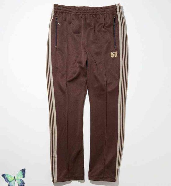 

awge needles pants butterfly embroidery brown japanese retro 22ss webbing sports trousers t220803, Black