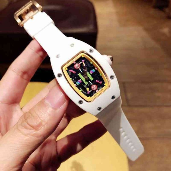 

uxury watch date business leisure richa milles rm07-01 automatic mechanical ceramic case white tape watch womens to74, Slivery;brown
