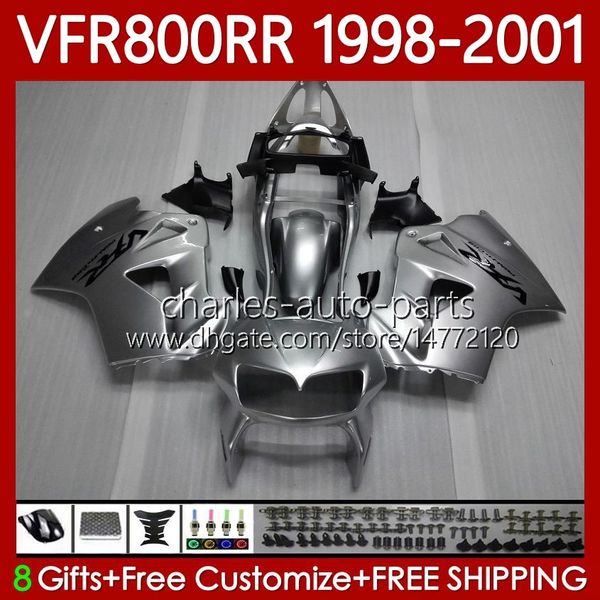 Carroçaria para Honda VFR800RR Interceptor VFR 800RR 800 CC RR 98-01 Corpo 128No.23 800cc VFR-800 VFR800 RR 98 99 00 01 VFR800R 1998 1999 2000 Fairings Kit Silvery