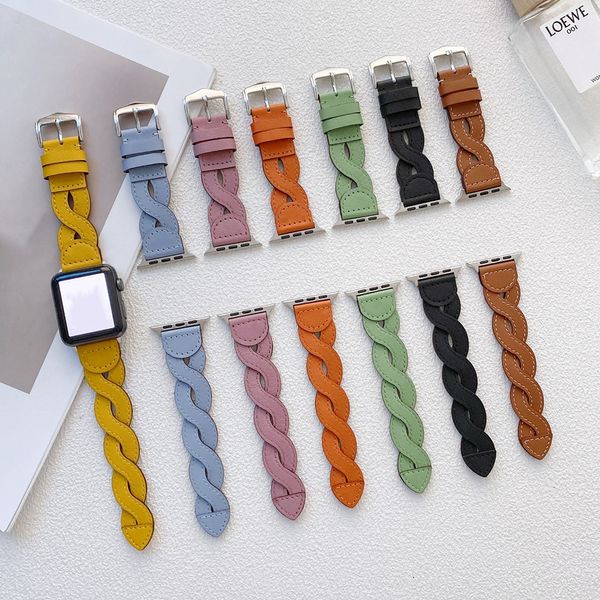 Twist Double Band Genuine Leather for Apple Watch Bands Smart tiras 41mm 45mm 38mm 40mm 44mm Iwatch 3 4 5 7 42mm Pulseiras Buckle Mulheres presentes