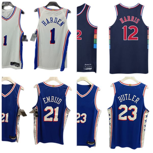 Versione giocatore autentica personalizzata Maglie da basket cucite 12 Tobias 21 Joel Harris Embiid 23 Jimmy 25 Ben Butler Simmons James 1 Harden