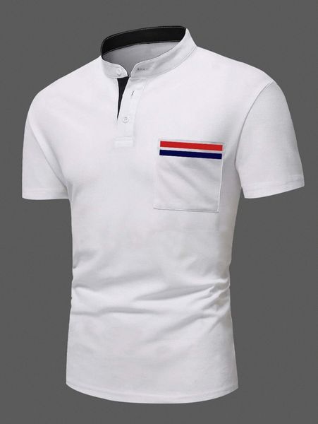 

men contrast panel patched pocket polo shirt y1hp#, White;black