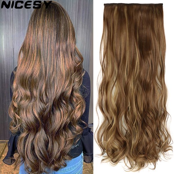 

costume accessories synthetic 32inch 80cm long wavy hairstyles 5 clip in hair extension heat resistant hairpieces brown black blonde hair, Silver