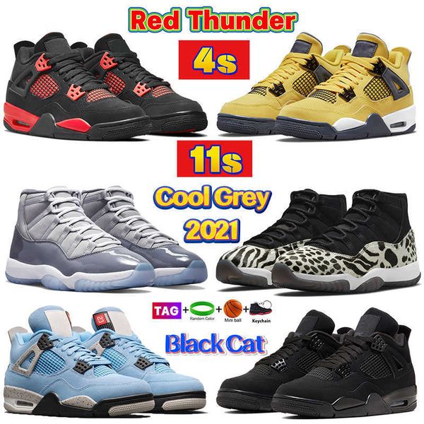 

2022 designer 4 11 high basketball shoes red thunder bred white oreo university blue 4s black cat bred 11s cool grey cap and gown animal